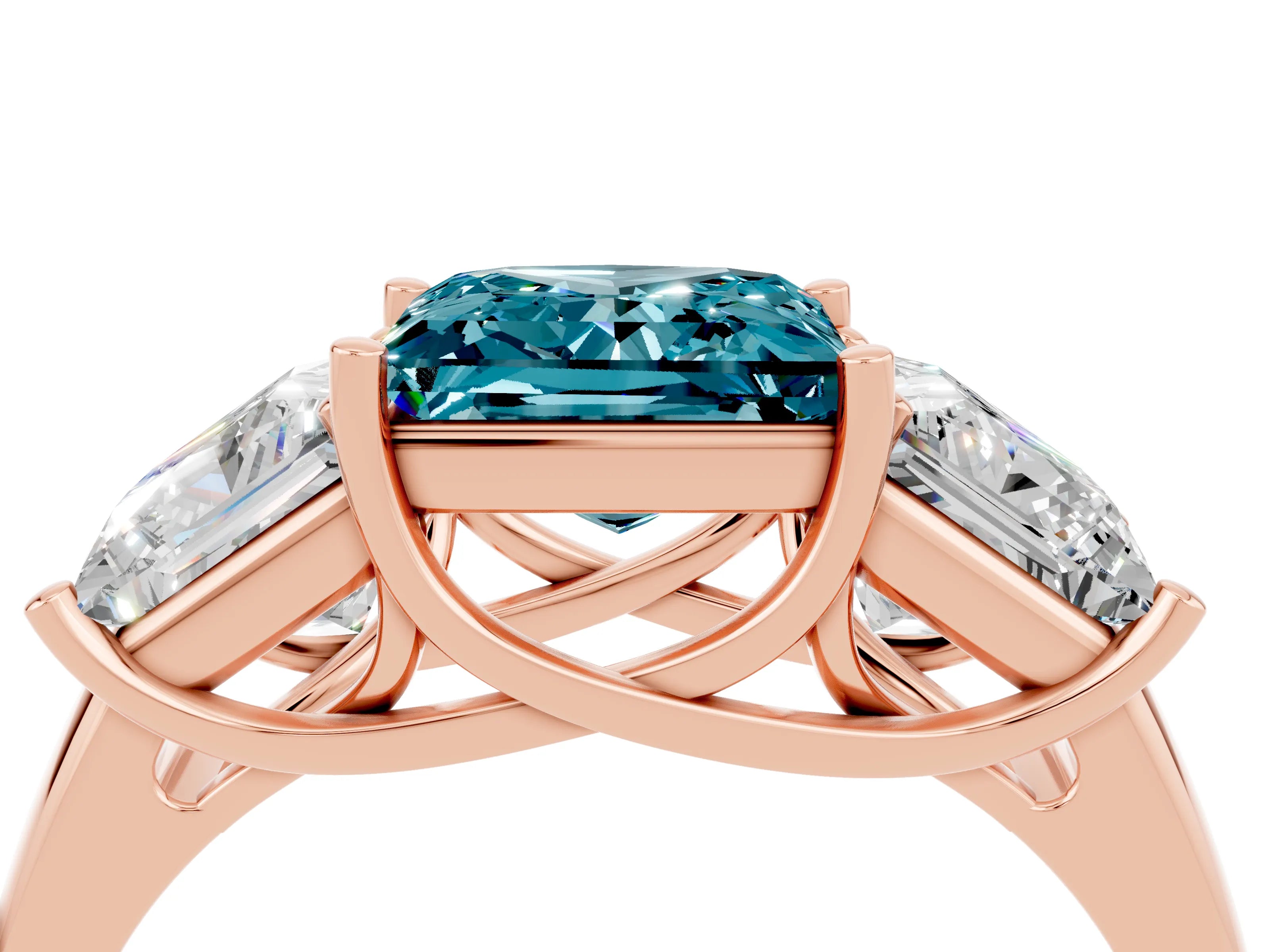Rose gold Three-Stone Princess Cut Blue Topaz Engagement Ring with Prong Setting_4
