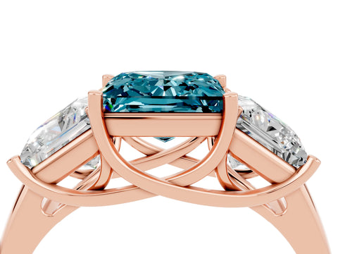 Rose gold Three-Stone Princess Cut Blue Topaz Engagement Ring with Prong Setting_4