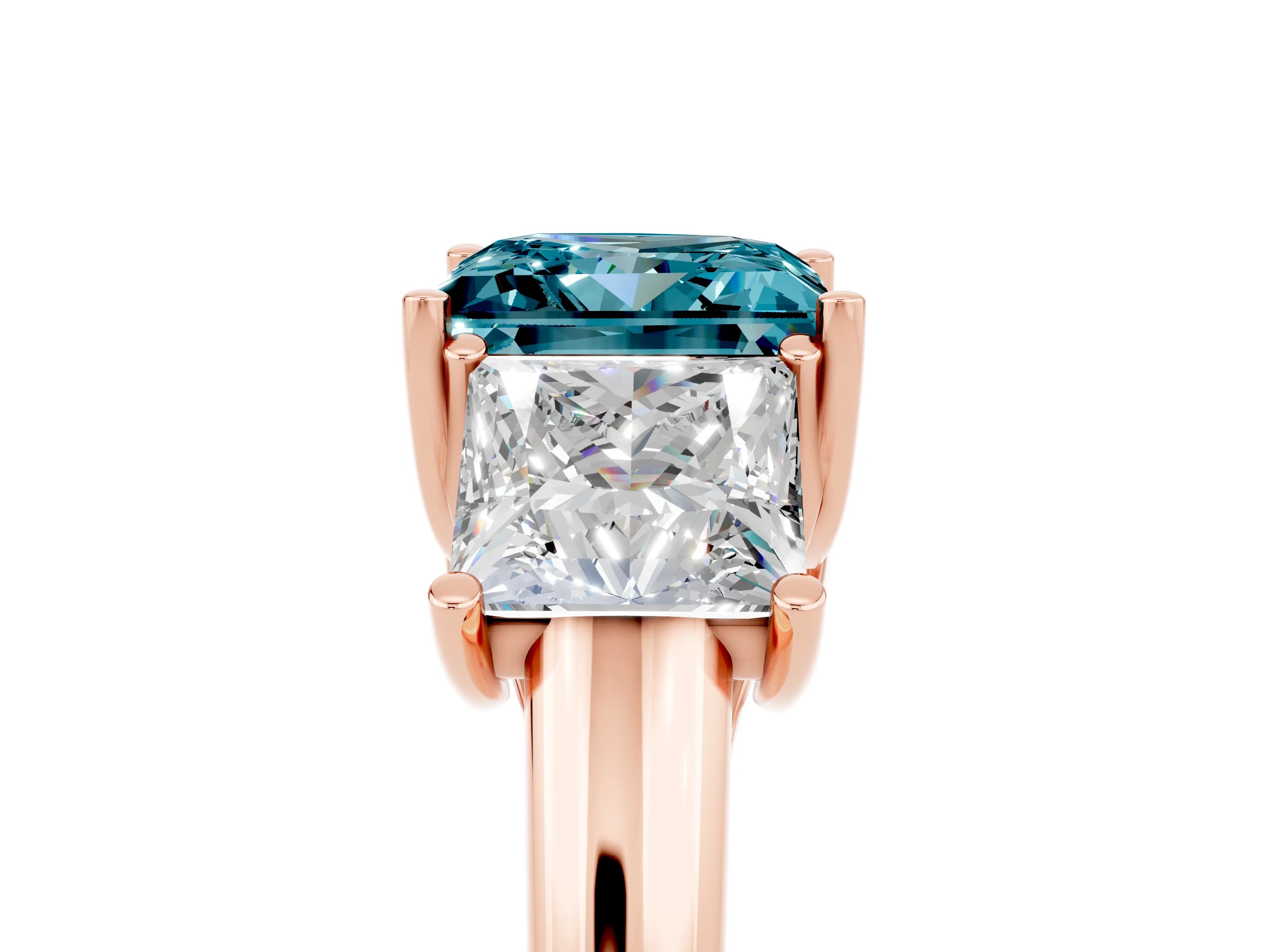 Rose gold Three-Stone Princess Cut Blue Topaz Engagement Ring with Prong Setting_5