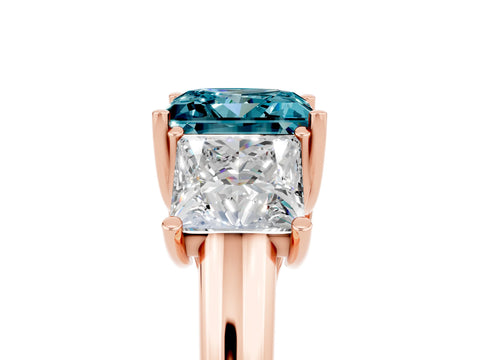 Rose gold Three-Stone Princess Cut Blue Topaz Engagement Ring with Prong Setting_5