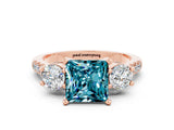 Rose gold Three-Stone Princess Cut Blue Topaz Pavé Band with Four-Prong Setting