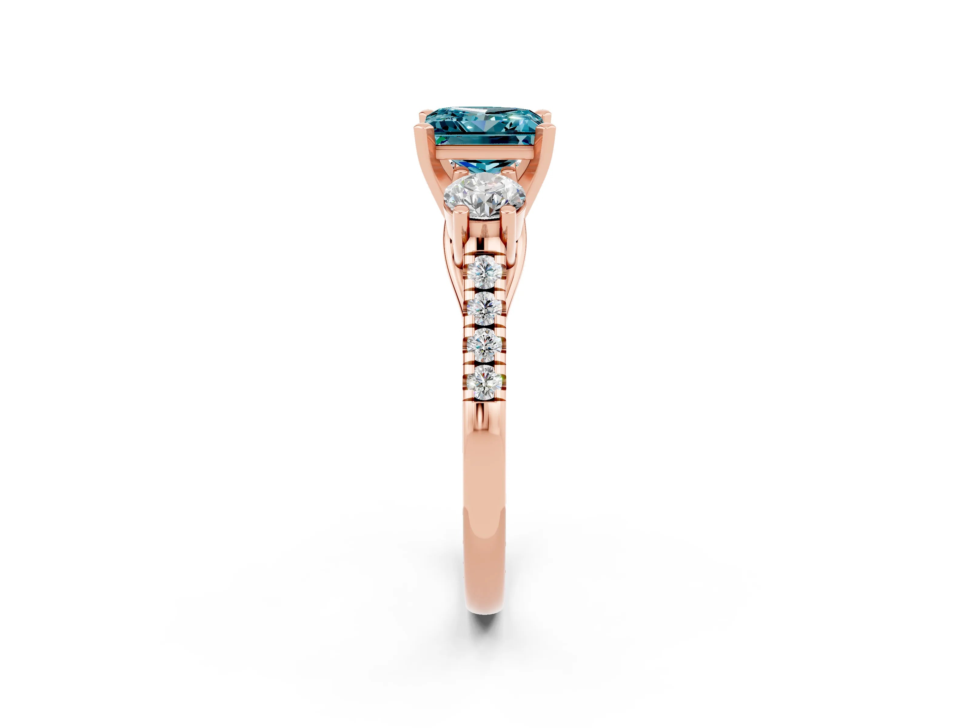 Rose gold Three-Stone Princess Cut Blue Topaz Pavé Band with Four-Prong Setting_2