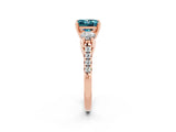 Rose gold Three-Stone Princess Cut Blue Topaz Pavé Band with Four-Prong Setting_2