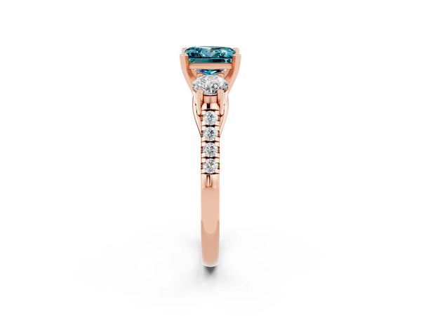 Rose gold Three-Stone Princess Cut Blue Topaz Pavé Band with Four-Prong Setting