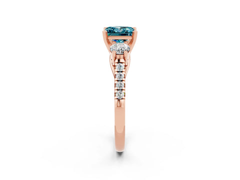 Rose gold Three-Stone Princess Cut Blue Topaz Pavé Band with Four-Prong Setting_2