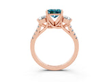 Rose gold Three-Stone Princess Cut Blue Topaz Pavé Band with Four-Prong Setting_3