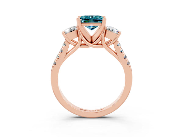 Rose gold Three-Stone Princess Cut Blue Topaz Pavé Band with Four-Prong Setting