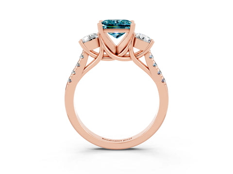 Rose gold Three-Stone Princess Cut Blue Topaz Pavé Band with Four-Prong Setting_3