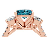 Rose gold Three-Stone Princess Cut Blue Topaz Pavé Band with Four-Prong Setting_4