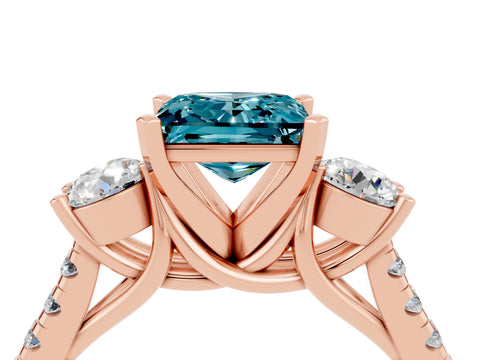 Rose gold Three-Stone Princess Cut Blue Topaz Pavé Band with Four-Prong Setting_4