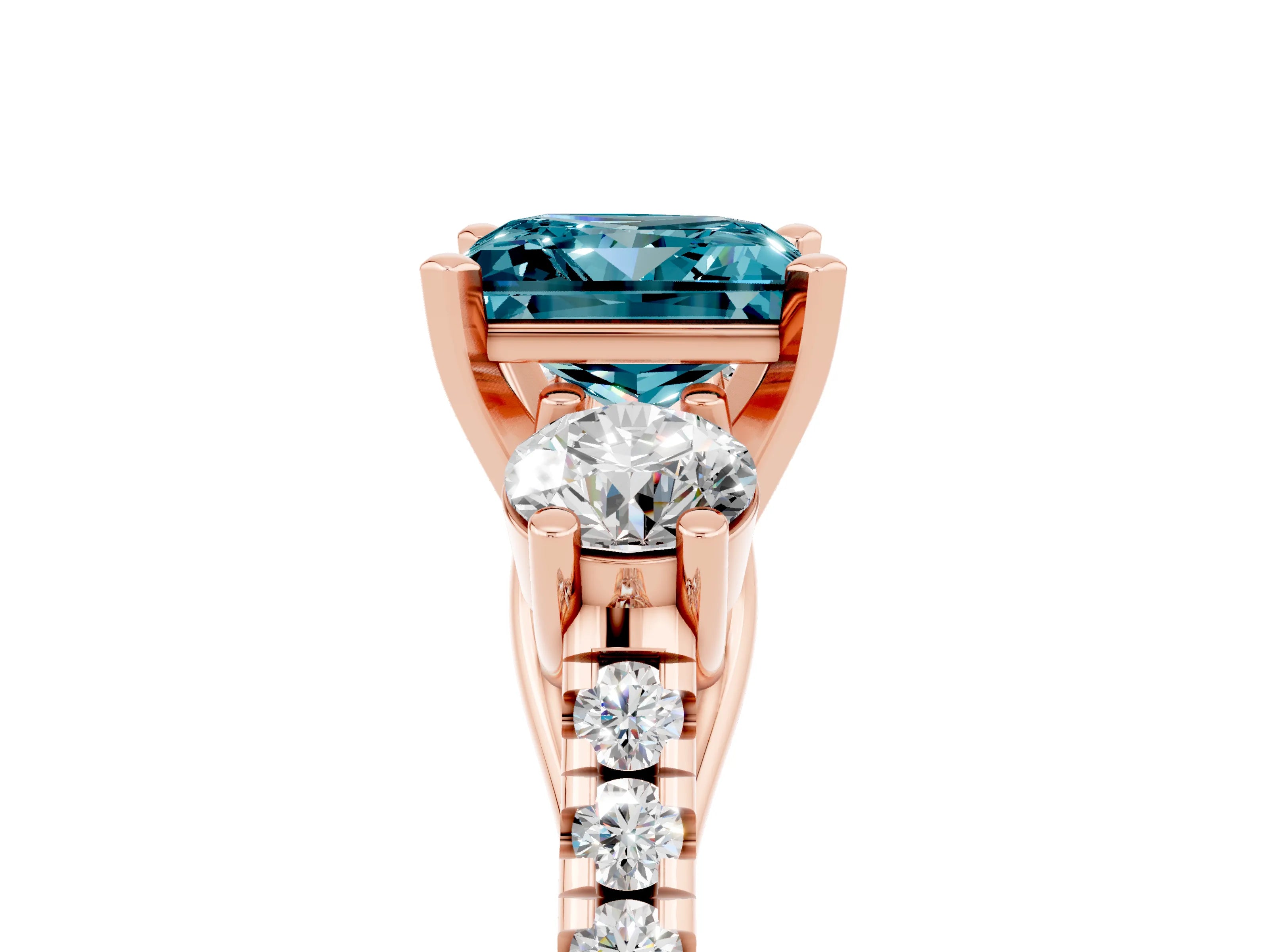 Rose gold Three-Stone Princess Cut Blue Topaz Pavé Band with Four-Prong Setting_5