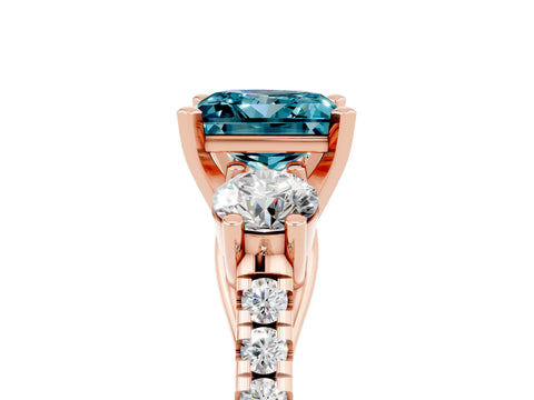 Rose gold Three-Stone Princess Cut Blue Topaz Pavé Band with Four-Prong Setting_5