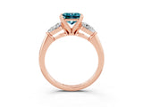 Rose gold Three-Stone Princess Cut Blue Topaz Ring with Pear Side Stones and Four-Prong Setting_15