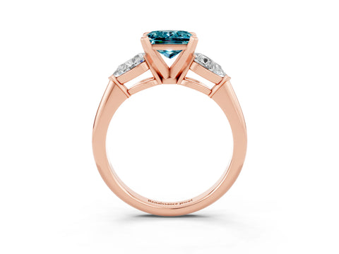 Rose gold Three-Stone Princess Cut Blue Topaz Ring with Pear Side Stones and Four-Prong Setting_15