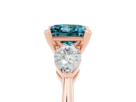 Rose gold Three-Stone Princess Cut Blue Topaz Ring with Pear Side Stones and Four-Prong Setting_17