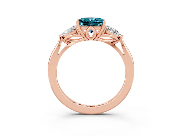 Rose gold Three-Stone Princess Cut Blue Topaz Ring with Pear  Side Stones in Four-Prong Setting