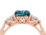 Rose gold Three-Stone Princess Cut Blue Topaz Ring with Pear  Side Stones in Four-Prong Setting_16