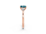 Rose gold Three-Stone Princess Cut Blue Topaz Ring with Pear  Side Stones in Four-Prong Setting_38