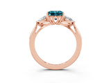 Rose gold Three-Stone Princess Cut Blue Topaz Ring with Pear  Side Stones in Four-Prong Setting_39