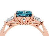 Rose gold Three-Stone Princess Cut Blue Topaz Ring with Pear  Side Stones in Four-Prong Setting_40