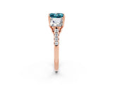 Rose gold Three-Stone Princess Cut Blue Topaz Ring with Round  Pavé Band and Prong Setting_14