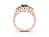Rose gold Three-Stone Princess Cut Blue Topaz Ring with Round  Pavé Band and Prong Setting_15