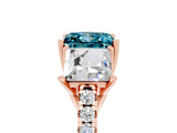 Rose gold Three-Stone Princess Cut Blue Topaz Ring with Round  Pavé Band and Prong Setting_17