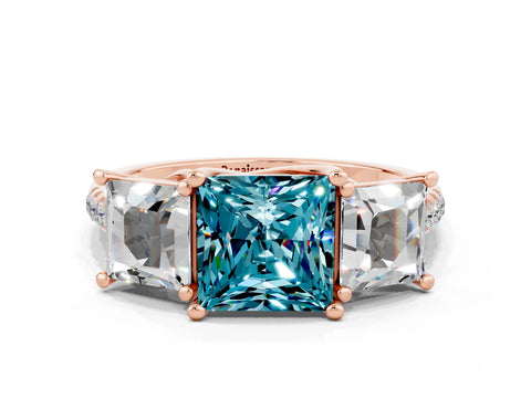 Rose gold Three-Stone Princess Cut Blue Topaz Ring with Round  Pavé Band and Prong Setting_24