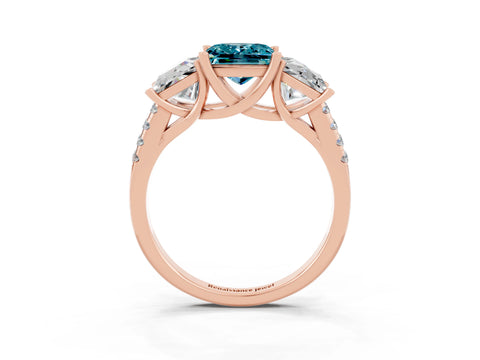 Rose gold Three-Stone Princess Cut Blue Topaz Ring with Round  Pavé Band and Prong Setting_27