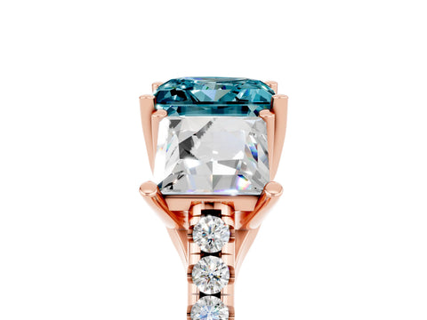 Rose gold Three-Stone Princess Cut Blue Topaz Ring with Round  Pavé Band and Prong Setting_29