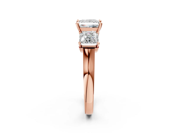 Rose gold Three-Stone Princess Cut Brilliant Diamond Trellis Ring with Comfort Fit Band
