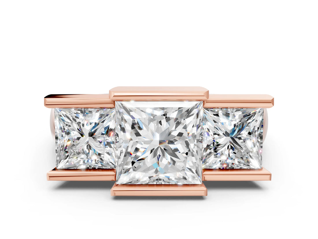 Rose gold Three Stone Princess Cut Channel Set Diamond Ring_6