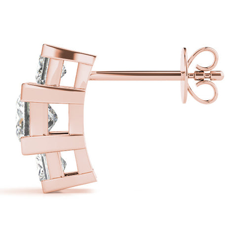 Rose gold Three-Stone Princess Cut Channel Set Earrings with Bar Prong Setting 3