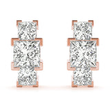 Rose gold Three-Stone Princess Cut Channel Set Earrings with Bar Prong Setting