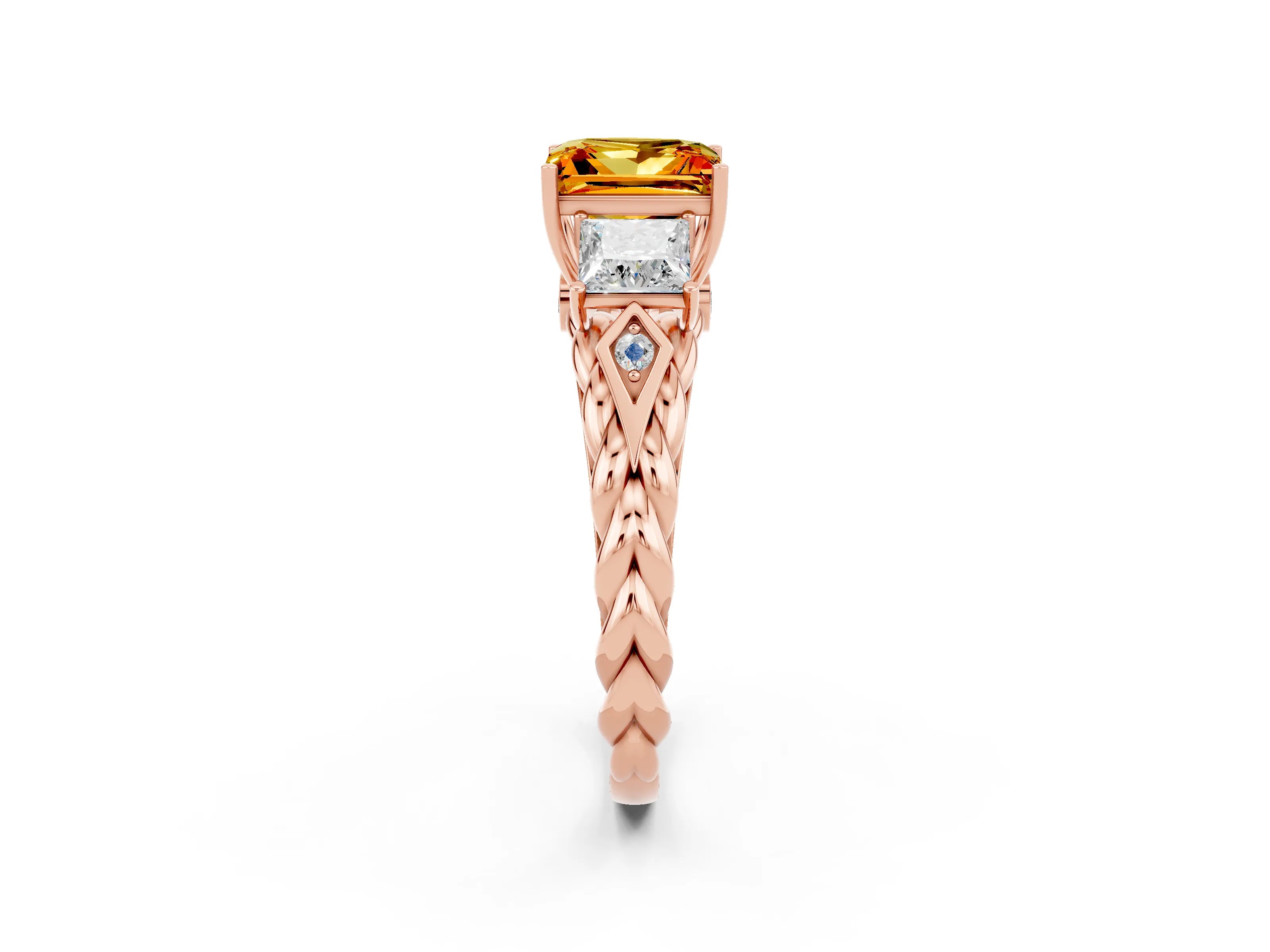 Rose gold Three-Stone Princess Cut Citrine Braided Band Ring with Four-Prong Setting_14