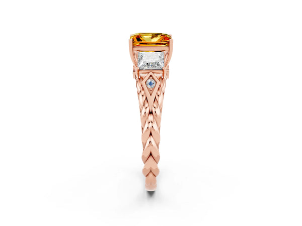 Rose gold Three-Stone Princess Cut Citrine Braided Band Ring with Four-Prong Setting