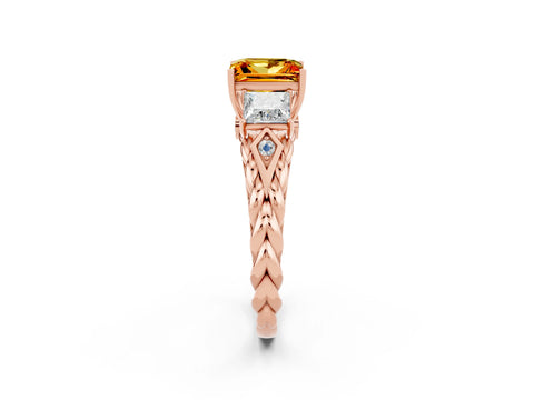 Rose gold Three-Stone Princess Cut Citrine Braided Band Ring with Four-Prong Setting_14
