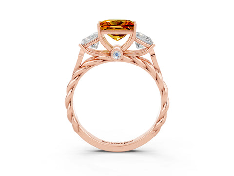 Rose gold Three-Stone Princess Cut Citrine Braided Band Ring with Four-Prong Setting_15