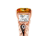 Rose gold Three-Stone Princess Cut Citrine Braided Band Ring with Four-Prong Setting_17