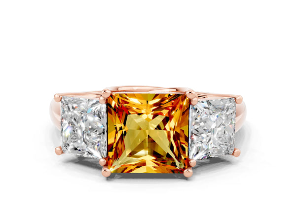 Rose gold Three-Stone Princess Cut Citrine Engagement Ring with Prong Setting