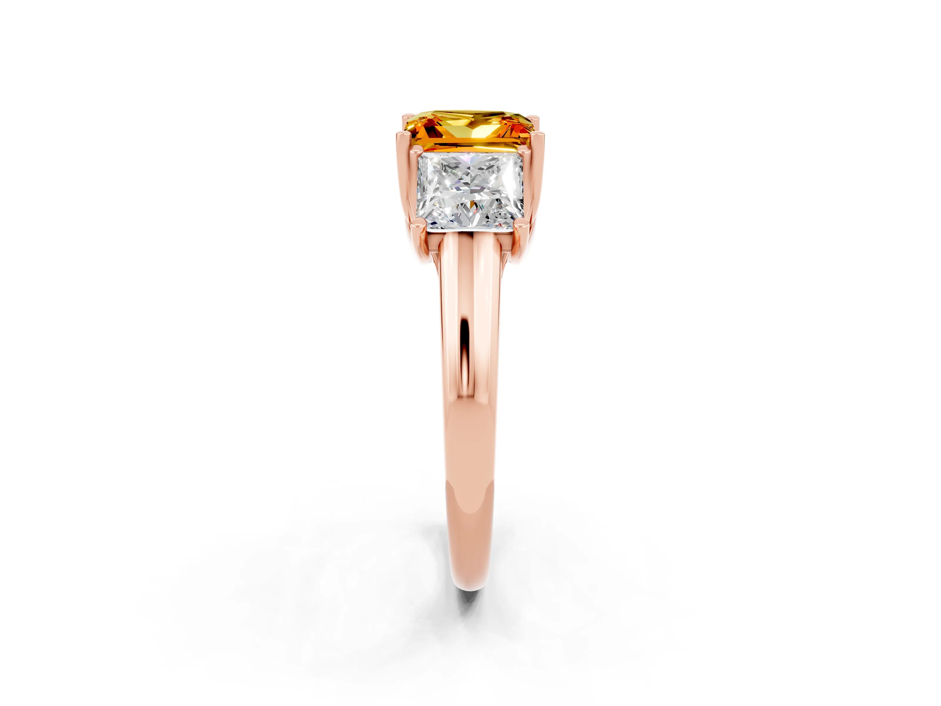 Rose gold Three-Stone Princess Cut Citrine Engagement Ring with Prong Setting_2