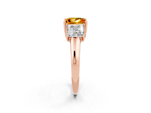 Rose gold Three-Stone Princess Cut Citrine Engagement Ring with Prong Setting
