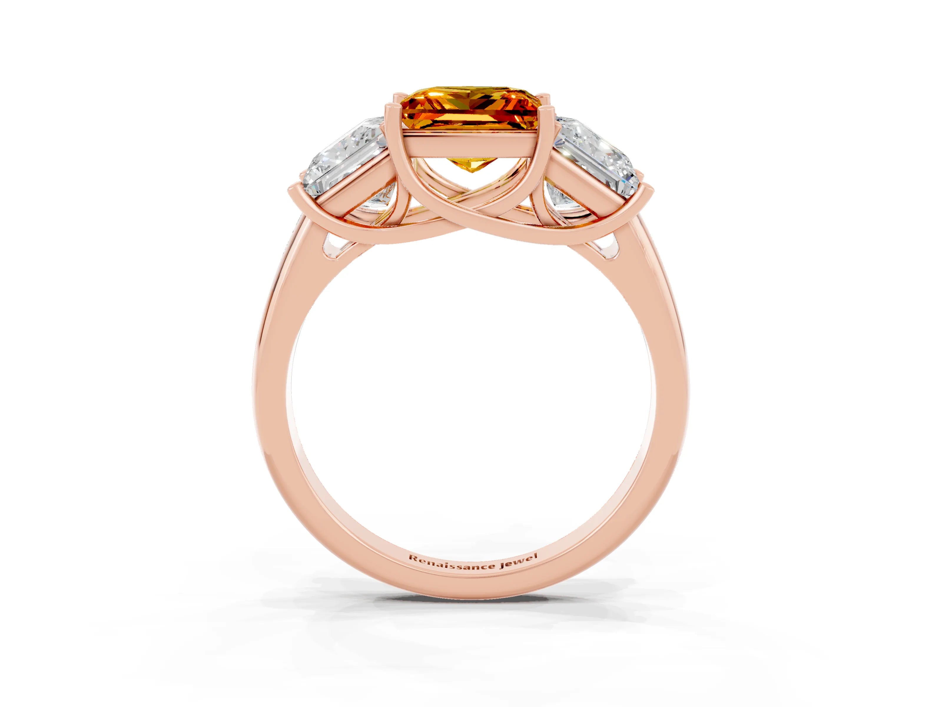 Rose gold Three-Stone Princess Cut Citrine Engagement Ring with Prong Setting_3