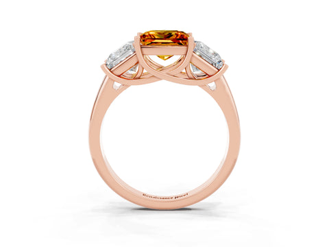 Rose gold Three-Stone Princess Cut Citrine Engagement Ring with Prong Setting_3