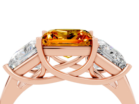 Rose gold Three-Stone Princess Cut Citrine Engagement Ring with Prong Setting_4
