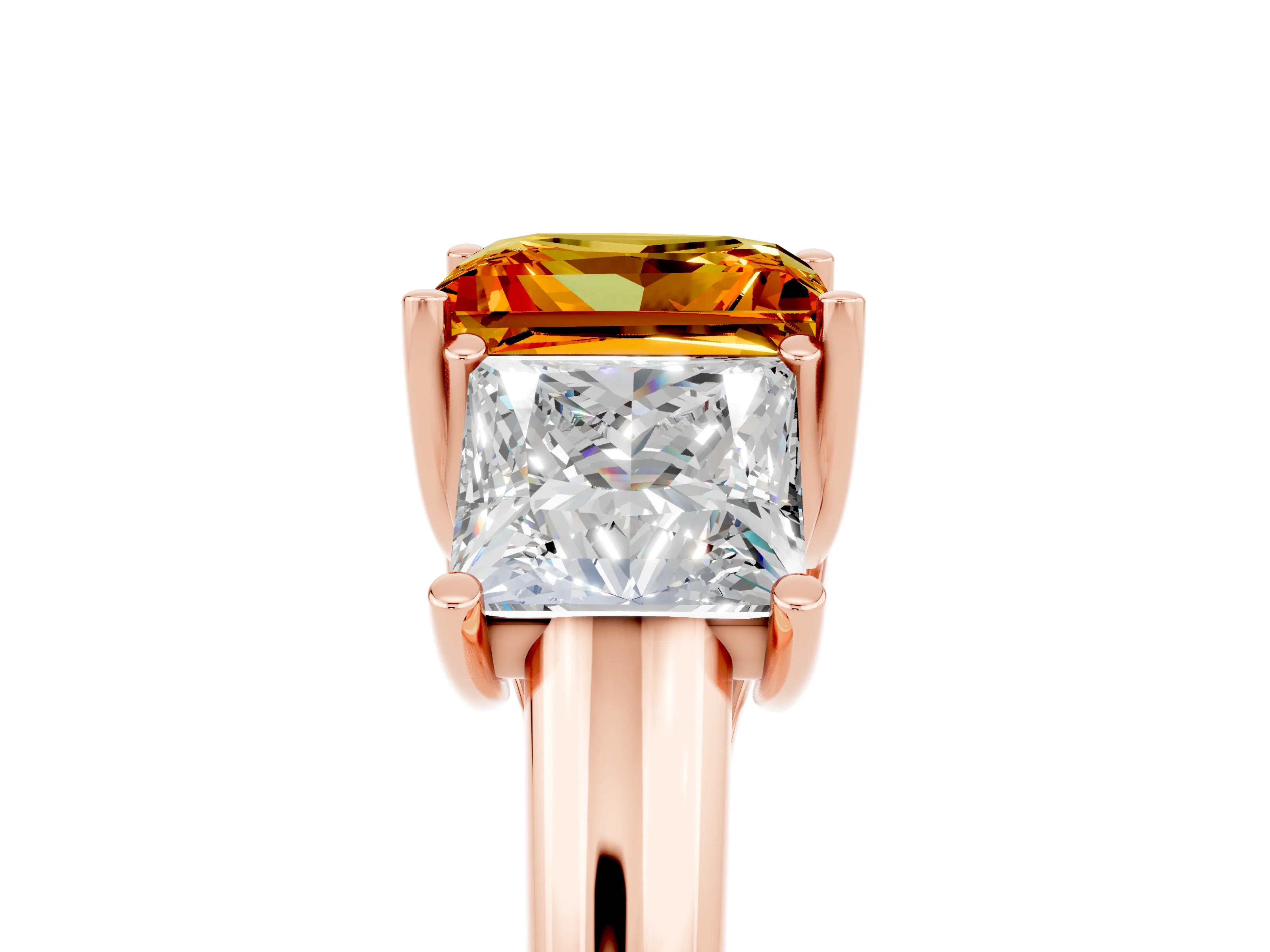 Rose gold Three-Stone Princess Cut Citrine Engagement Ring with Prong Setting_5