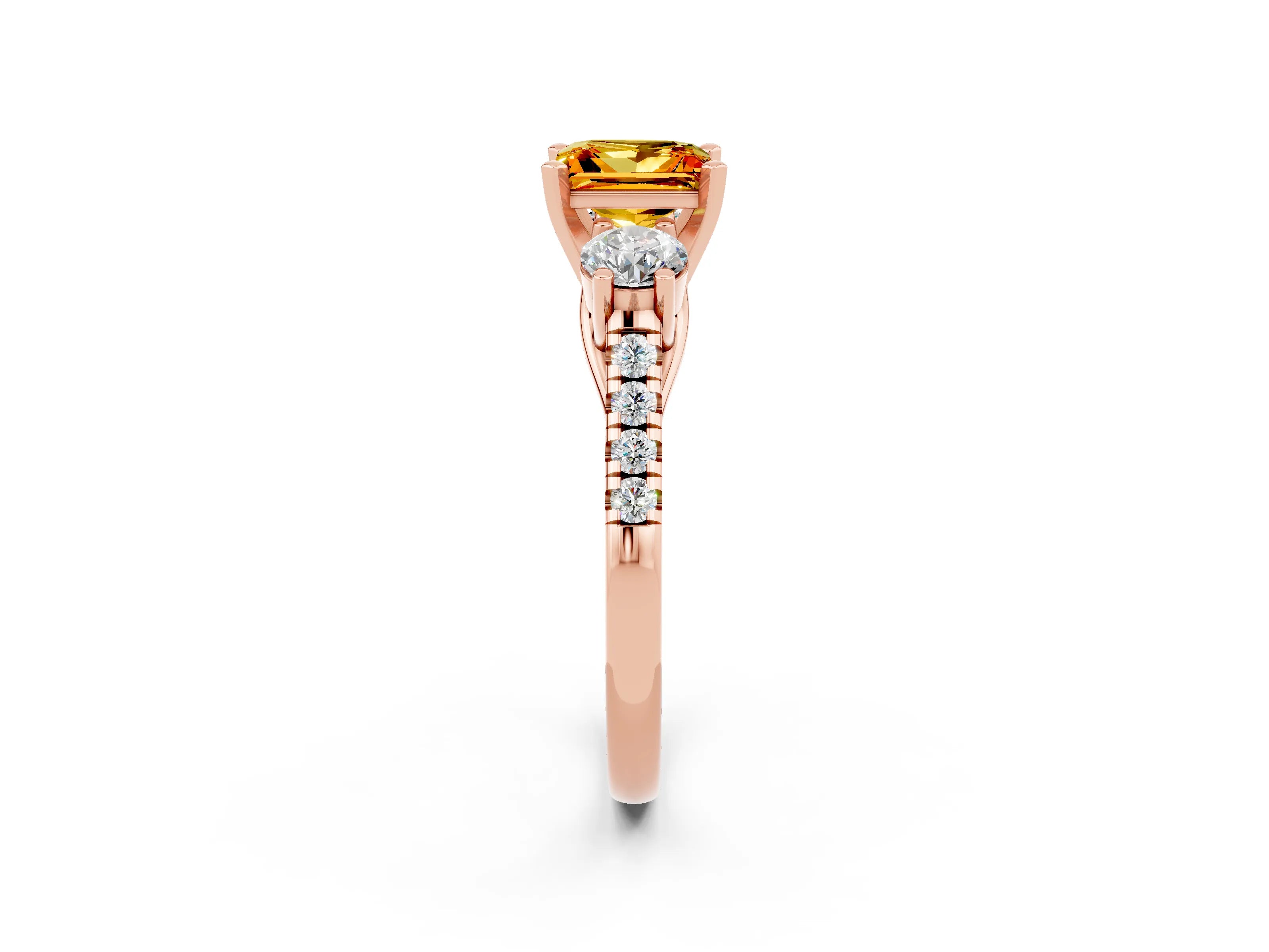 Rose gold Three-Stone Princess Cut Citrine Pavé Band with Four-Prong Setting_2