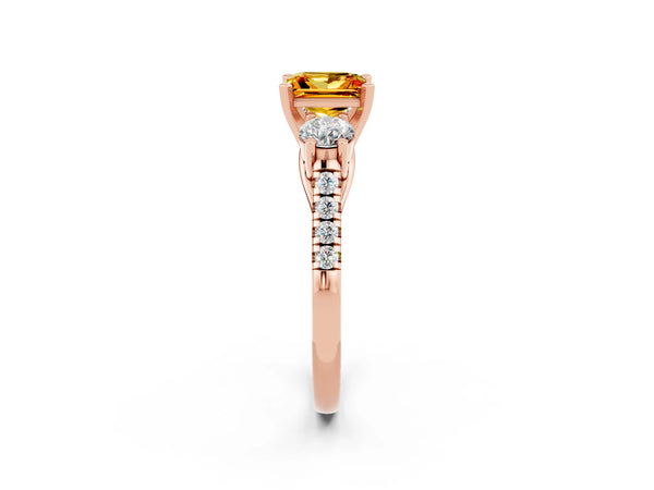 Rose gold Three-Stone Princess Cut Citrine Pavé Band with Four-Prong Setting