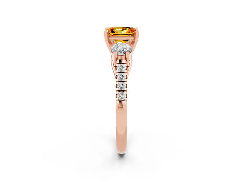 Rose gold Three-Stone Princess Cut Citrine Pavé Band with Four-Prong Setting_2