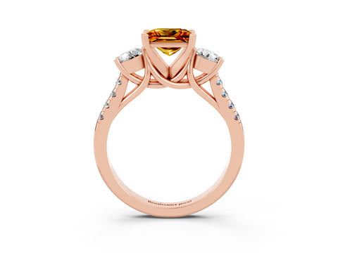 Rose gold Three-Stone Princess Cut Citrine Pavé Band with Four-Prong Setting_3